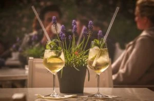 drinks sitting on a table